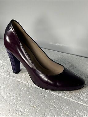 Taryn Rose SZ7 Orthro Burgundy Leather Purple Carved Block Heel Pumps 90s Italy
